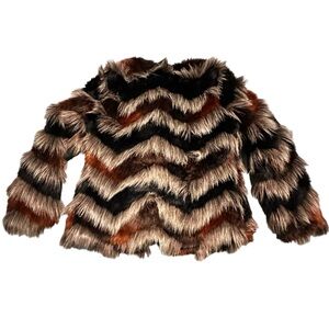 DOLCE CABO FAUX FUR GEOMETRIC PATTERNED JACKET W/HIDDEN EYE HOOK CLOSURES SIZE S
